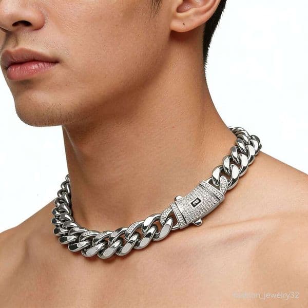 14mm Gold Color Stainless Steel Cuban Miami Chains Necklaces CZ Zircon Box Lock Link Chain for Men Hip Hop Rock jewelry