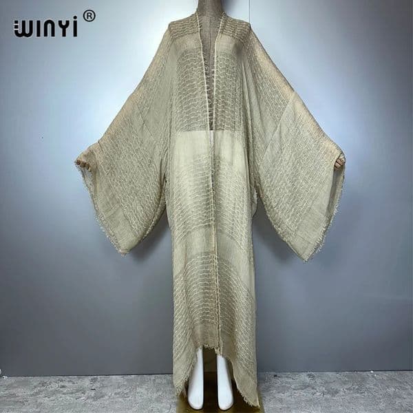 WINYI high quality comfortable Women Soft Cardigan Loose Dress Party Boho Maxi beach Holiday Swimming Cover ups Africa Kimono 260331