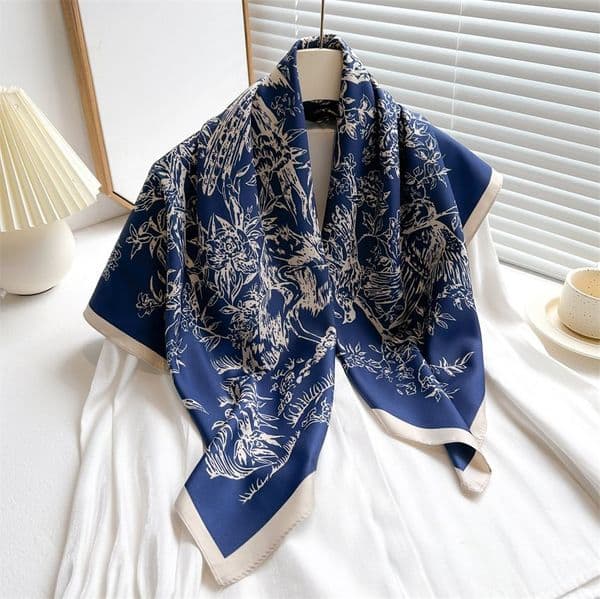 90x90cm Charm Design Print Floral imitate Silk Square Scarf Headband for Women Girls Fashion Handle Bag Scarves Paris Shoulder Tote Luggage Ribbon Head Wraps