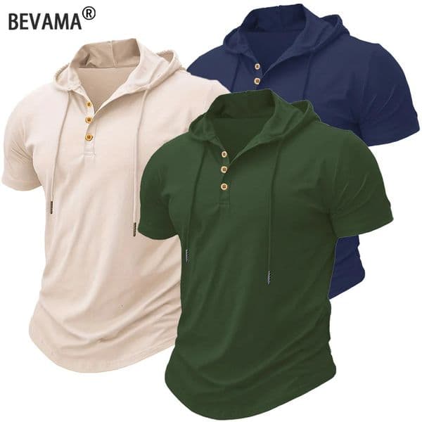 Men T Shirts Summer Slim Fitness Hooded ShortSleeved Bodybuilding Quick Dry Tshirt Male Gym Clothes Breathable Sports Tops 260331BJ