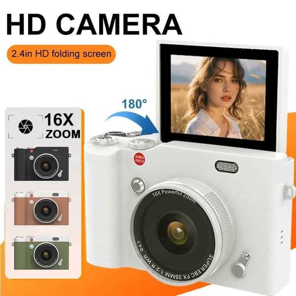 CCD Retro Video Recorder 4K Digital Camera 24 Inch 16X Digital Zoom 180 Flip Screen Selfile Compact Digital Photography CameraT260401