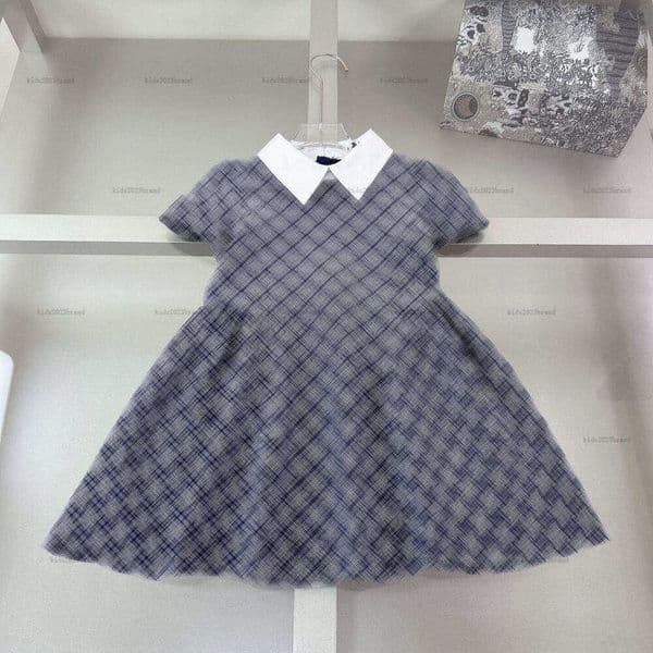 New lapel girls dress Summer lapel Princess dress kids designer clothes White collar shirt baby skirt A014X01N007-b