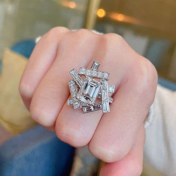 rectangular intertwined thread Jewelry ins geometric diamond ring staggered design ring