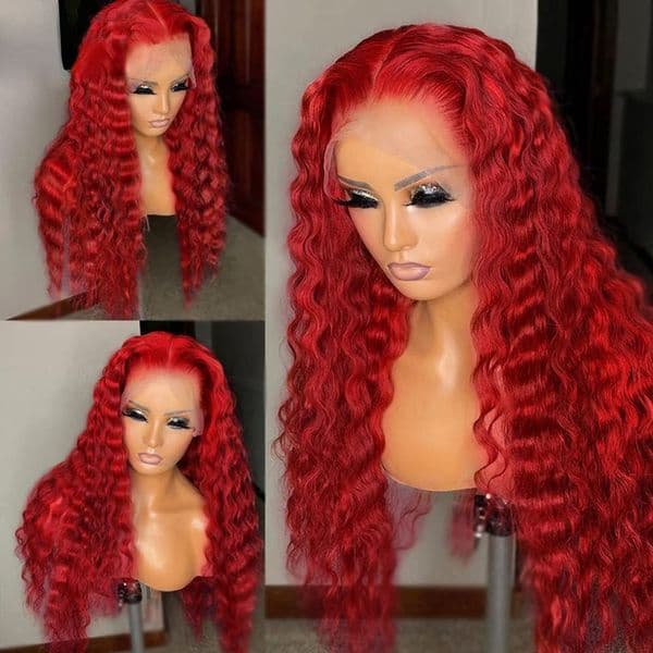Designer Glueless Wig Hot Red Frontal Curly Human Hair Wigs Deep Wave 13X4 Transparent Lace Front Wig Synthetic woman For Black Women Pre Plucked Curly