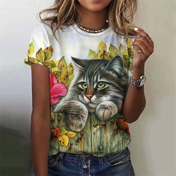 Funny Cat 3D Printed Womens T Shirts Summer Fashion Animal Print Short Slve Ts Girl Kawaii Y2k Top Clothes Female Clothing W260331