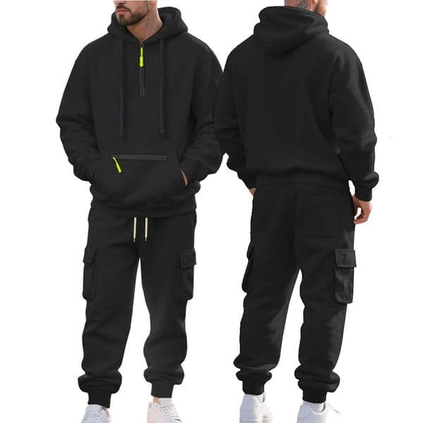 Mens Heavyweight FleeceLined Casual Tracksuit Set for Winter LooseFit HalfZip 2Piece Workwear Style 260331
