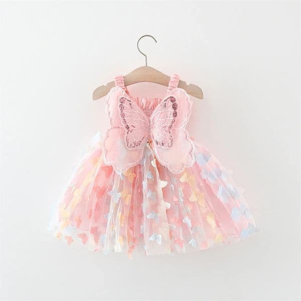 Summer Baby Girl Dress Halter Butterfly Back Wings Fantasy Princess Dress Sweet Birthday Party Team Dress 260331