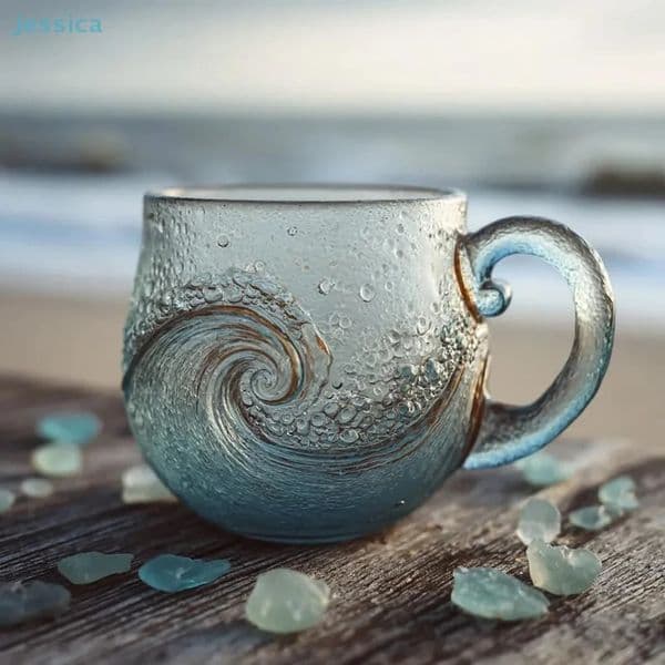 Glass Wave Cup Unique Textured Beach Lovers Themed Mug 12OZ 260326