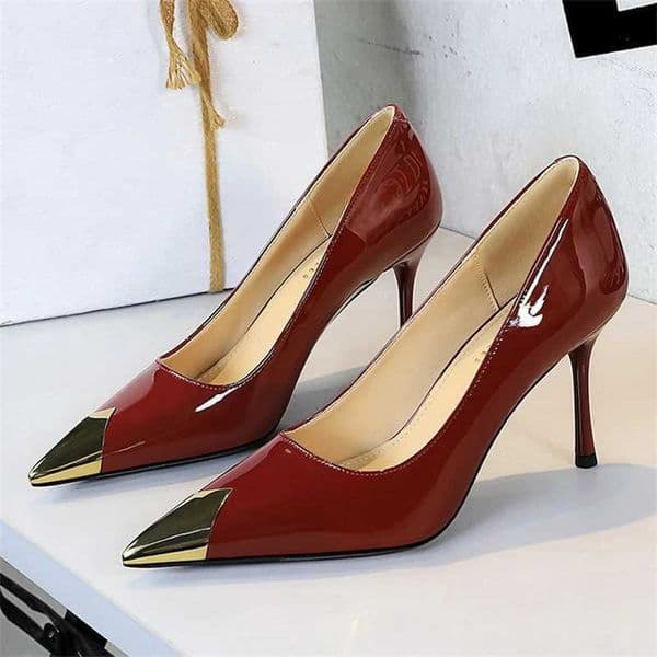 BIGTREE Spring Fashion Metal Decoration Patent Leather Pumps Pointed Toe Woman Thin Heels Elegant Ladies Banquet Dress Shoes X260401