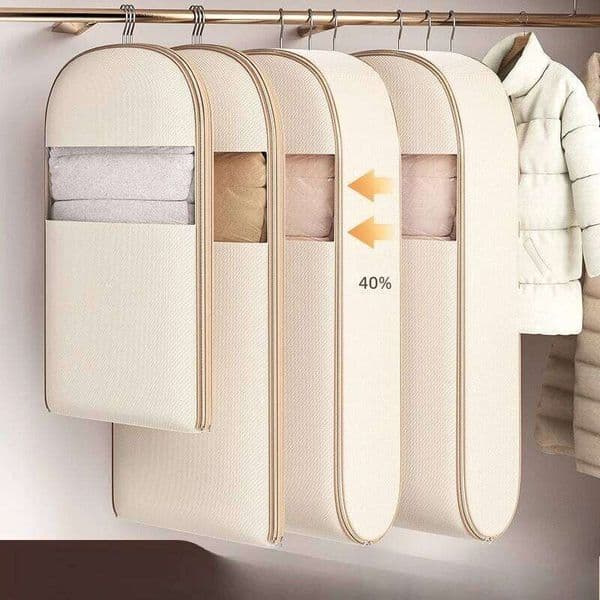 Oxford Fabric Hanging Wardrobe Clothes Cover; Compression Dust Proof Storage Bags for Down Coats Transparent Garment Protector 26Y0401