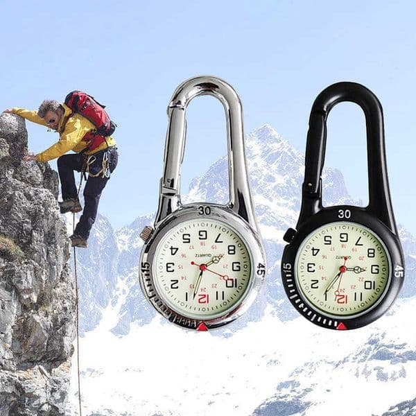 Unisex Carabiner Clip On Quartz Watch Fob Watch with Clip Luminous Dial for Hiking Climbing Camping Outdoor Sports Pocket Watch