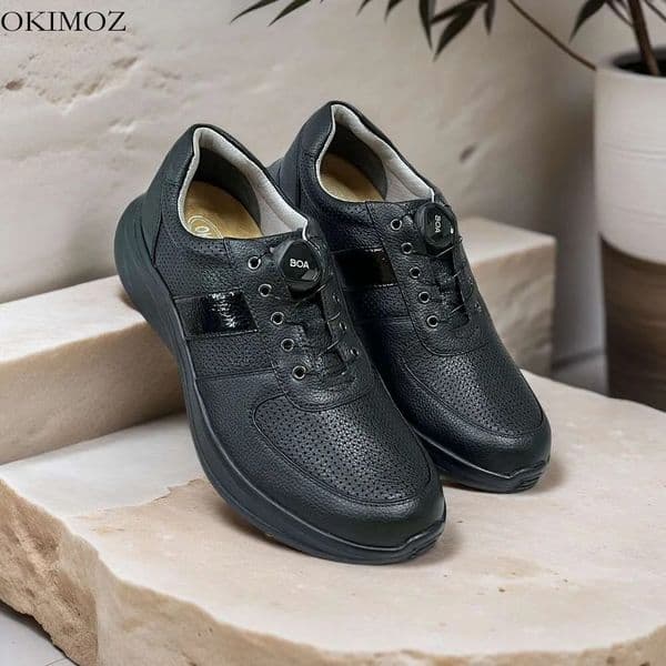 Fashion casual shoes Men's Business Casual Breathable Black Leather Shoes With Functional Insoles - Stylish Comfortable Low-Top Lace-Up Footwear By OKIMOZ d43