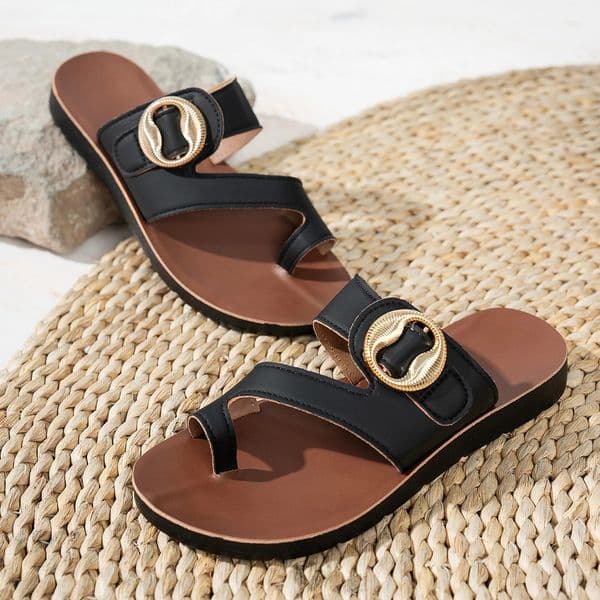Elegant Ladies Fashion Sandals with Unique Buckle n Premium Leather Comfortable Footwear Simple Personality 260325BANJIA
