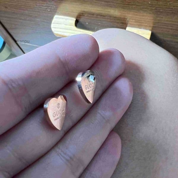 Size 12Mm12Mm High Small Mirror Girls Original Designer Flat Heart G Stud Titanium Steel Gold Sier Rose Women Love Engrave Earrings Wedding Party Jewelry 4