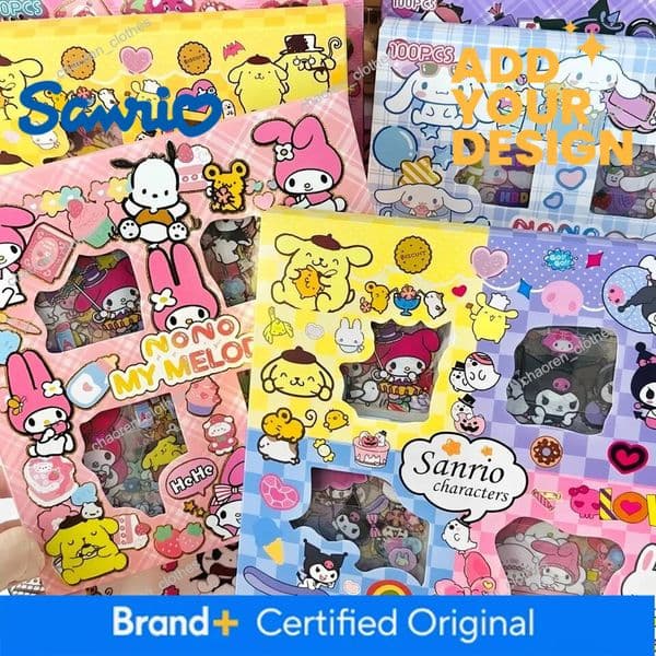Designer 100Pcs Cute Sanrio Stickers Kawaii Kids Girls Decals Toys Transparent My Melody Kuromi Waterproof Cartoon Sticker Birthday Gifts