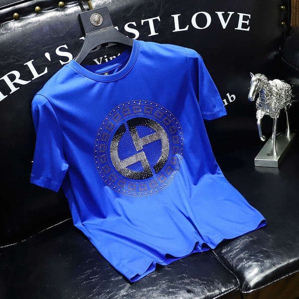 Men's Short-Sleeve T-Shirt With Rhinestones European Style Trendy Fashion Slim Fit Light Luxury Heavy-Duty Sequin Half-Sleeve Tee