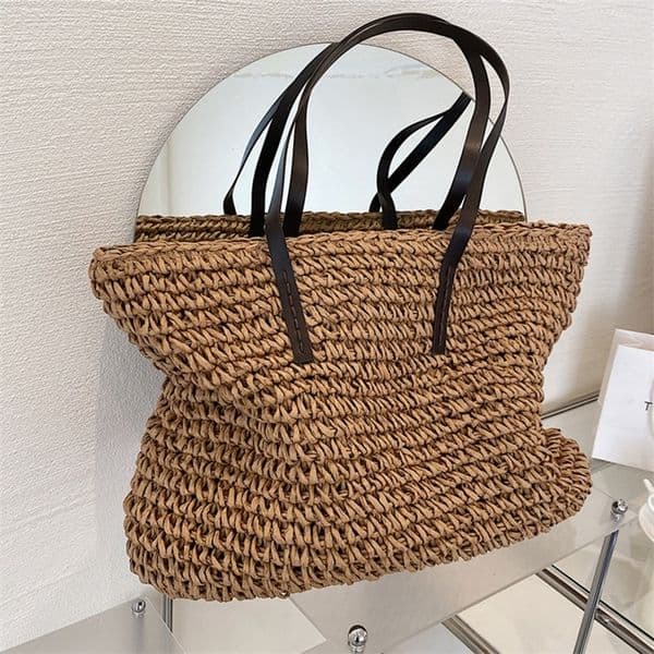Women Handbag Summer Beach Bag Rattan Woven Handmade Knitted Straw Large Capacity Totes Leather Women Shoulder Bag Bohemia 260318CJ