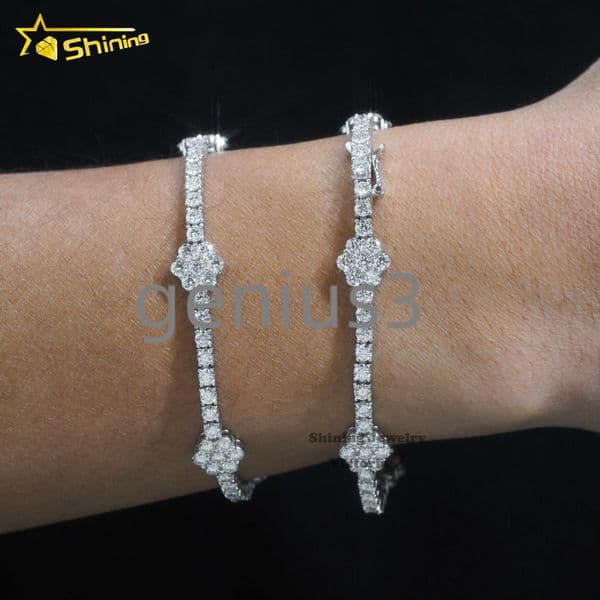 Fine Jewelry Flower Design GRA Certificated 925 Sterling Silver Tennis Bracelet 3mm Vvs Moissanite Tennis Chain Necklace