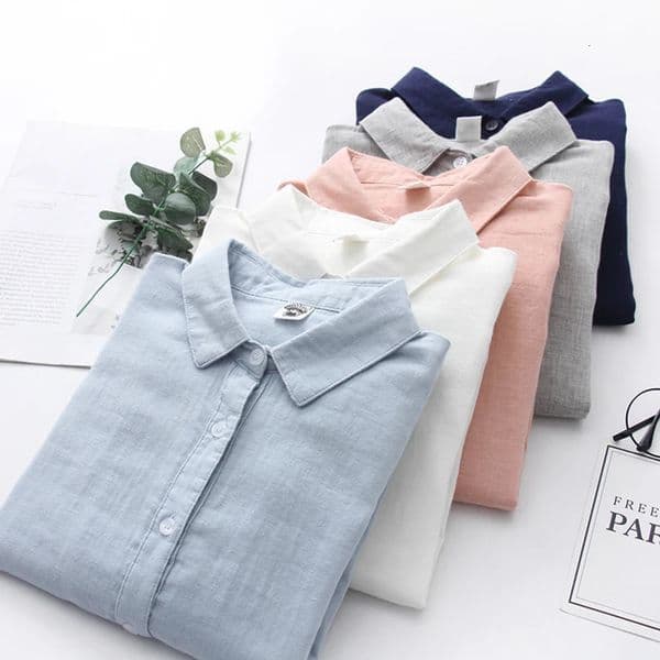 Women Blouses Fashion Long Sleeve Comfortable Office Shirt Cotton Yarn Casual Tops Blusas Femininas Solid Color 260330