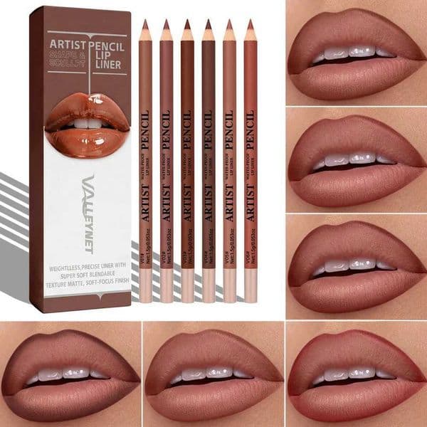 6Pcs/Set Matte Lip Liner Pencil Kit Easy to Apply Waterproof Matte Pigmented Natural Shades Lipliner Lip Combo Set Cosmetics Z260401
