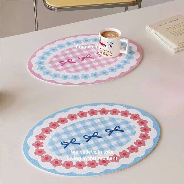 Cute Oval Heat Resistant Placemat INS Oil-Proof Waterproof PU Leather Dining Room Table Mats Kitchen Tableware Bistro Bar Home 26Y0329