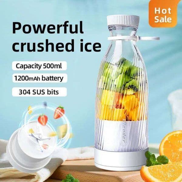 C008-White Electric Fruit Juicer Blender Mixer Mini 500ML - Wireless Portable Household USB Charging 6 Blade Gift Juice Cu 26H0401