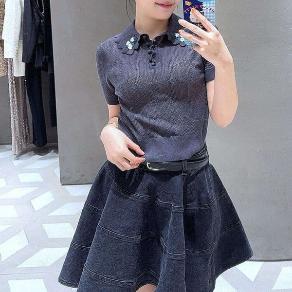 2026 autumn new French retro collar embroidered flower slim knit pullover f23 suitable for women