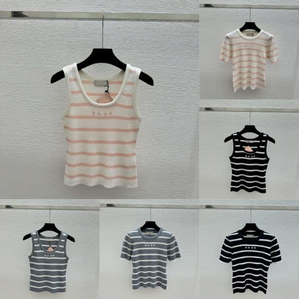 Designer Letter T Shirts For Women Y2K Style Striped Vest Slim Fit Tees Summer Simple Soft Knitted Tees