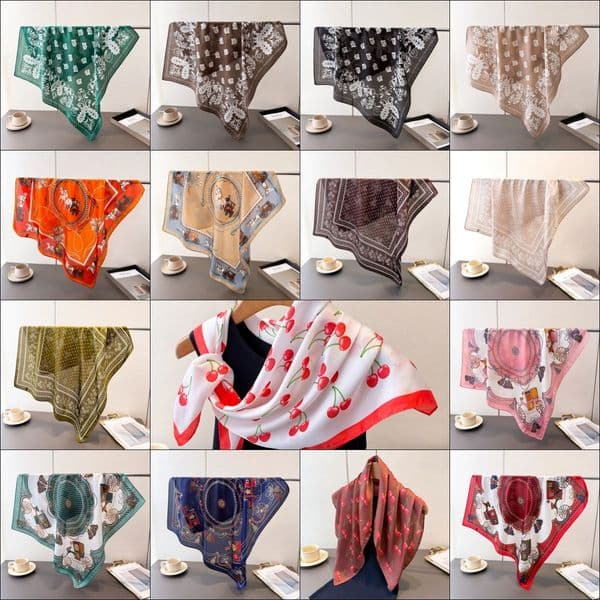 70x70cm Simple Scarves Geometry Print Floral imitate Silk Scarf Headband for Women Fashion Long Handle Bag Scarves Paris Shoulder Tote Luggage Ribbon Head Wraps