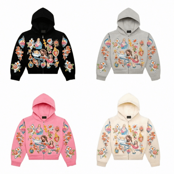 men's Hoodies Hip Hop Retro Pattern Jesus Print Zip Up Men Clothing Streetwear Harajuku Oversized Jacket Gothic Casual Sweatshirt Hoodie f3E0#
