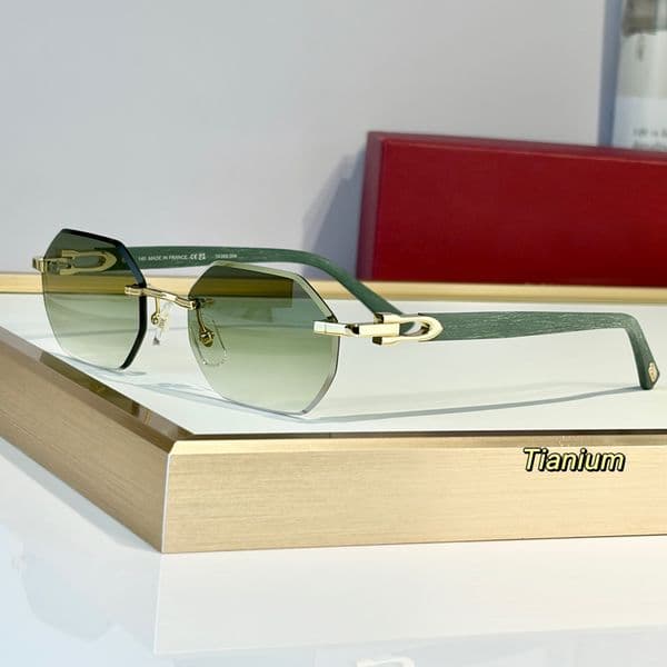Vintage Rimless Sunglasses Gold/Green Gradient UV Protection Lens Sun Glasses Designer Glasses Sun Shades for Summer Sonnenbrille gafa de sol Eyewear Unisex