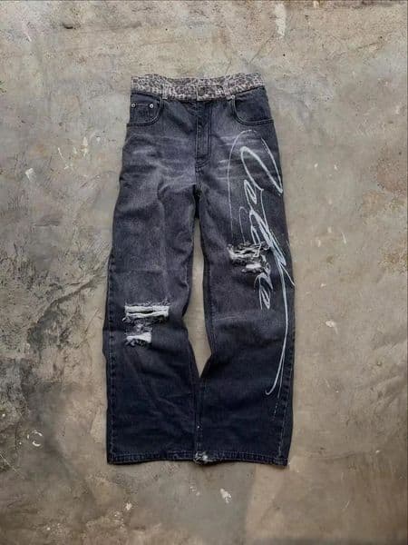 Y2K leopard print jeans camouflage baggy jeans men women high street retro hip hop fashion casual couple wideleg denim pants 260331