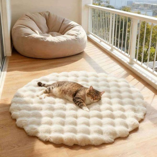 Bubble Velvet Faux Rabbit Fur Carpet Round Soft Fluffy Pet Mat Modern Living Room Decor Winter Warm Plush Kids Game Tent Mats 26W0401