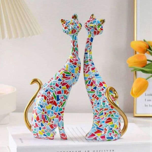 Nordic Graffiti Art Oil Painting Decoration Resin Abstract Ornaments Figurines Bedroom Desktop Porch Cat Sculpture 26Y0401