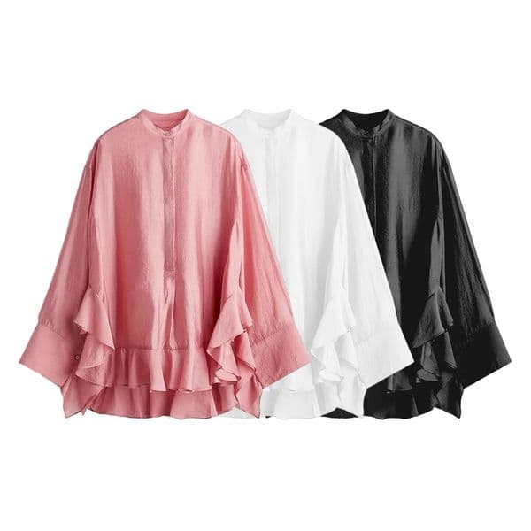 European and American style autumn womens clothing gentle fashionable pink ruffled shirt top 260330