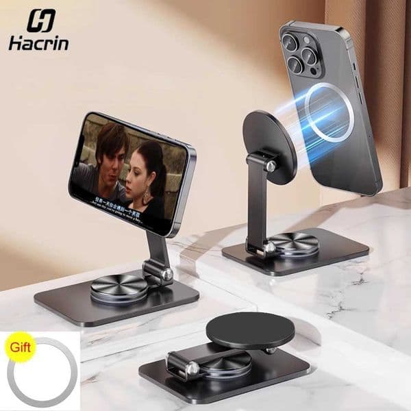 Phone Holder Desktop Magnetic Phone Stand 360 Rotation Foldable Desktop Cell Phone Stand For 15 14 13 12 Pro Max S2641