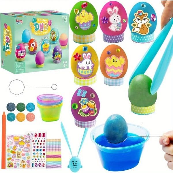 JOYFY 20Pcs Easter Egg Dye Kit DIY Easter Decorating Craft Kit with Egg Tray Stickers Coloring Theme Creativity Activity 260331