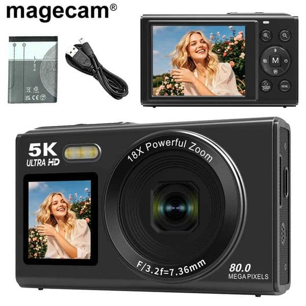 Magecam Digital Camera 5K 80MP 18X Digital Zoom Dual IPS Screen Camera WIFI Cam Vintage Vlog Video Recorder for PhotographyT260401