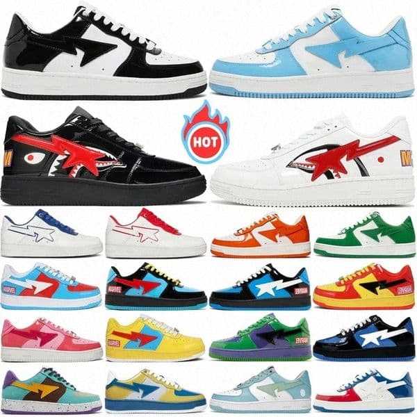 Popular designer trainer low shark mens shoe sta sk8 lace up stripe adjustable sneaker for man soft leather breathable summer spring fall shos Size 36 45