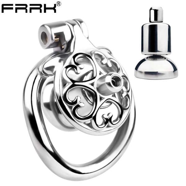 FRRK Small Male Chastity Devices Stainless Steel Short Cock Cage with Removable Urethral Catheter Sex Toys for Men Penis Lock L251230 L260402