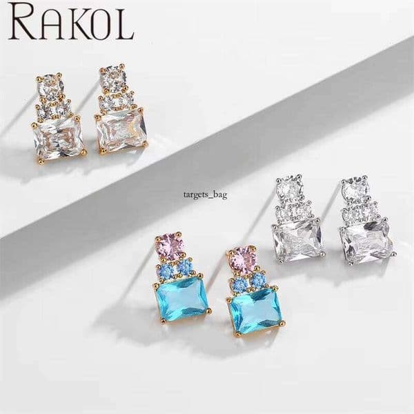 earrings EP5460 Newest fashion Shiny Square Colorful Crystal Handmade 18k Gold Plated Copper Stud Earrings for Women for women