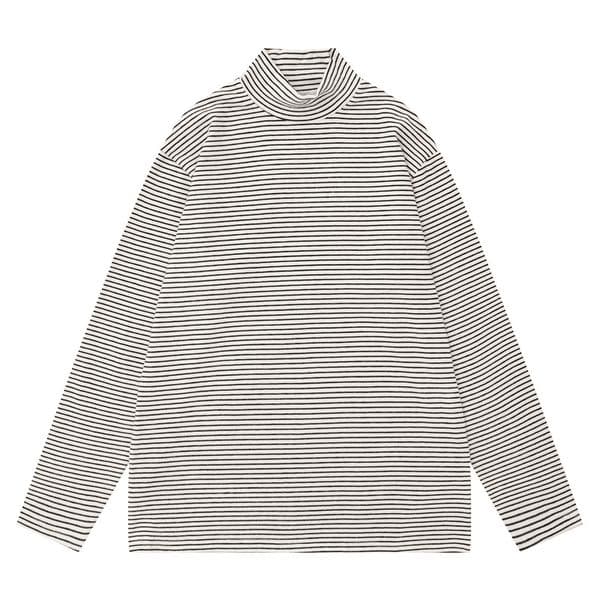 Qilin Street Style Autumn Heated Fleece Contrast Color Fine Stripes Stackable Collar Design Unisex Casual Long Sleeve T-Shirt for Men