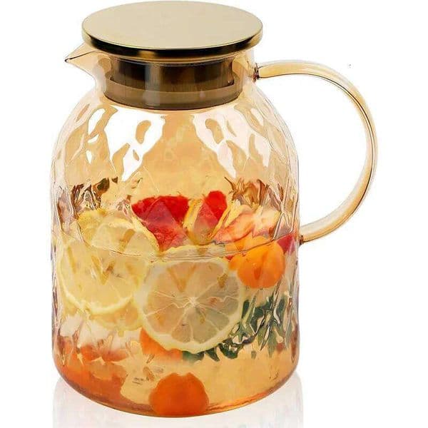 PIGE HOME 1800ML With Lid Borosilicate Pitcher Bedside Water Carafe Vintage Glass Jug for Juice Coffee Tea