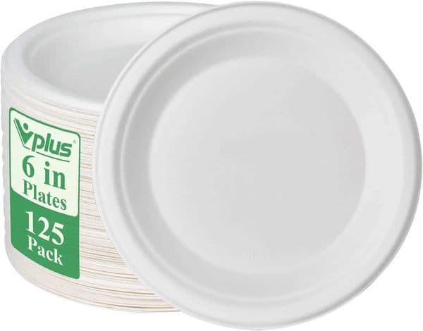6 inch Heavy-Duty Compostable Paper Plates 125 Pack Eco-Friendly Sugarcane Bagasse Biodegradable Disposable X260402