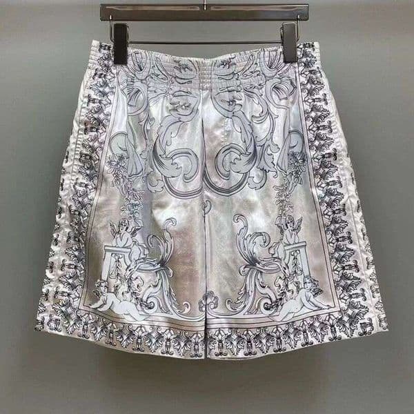 2026 Summer Trend New Metallic Silver Fashion Pattern Printed Casual For Men, Quick-Dry Beach Pants, Straight-Leg Mid-Length Shorts