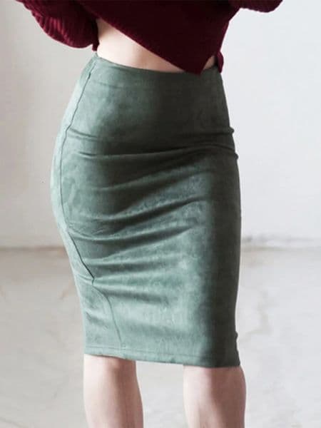 Women Skirts Suede Solid Color Pencil Skirt Female Autumn Winter High Waist Bodycon Vintage Suede Split Thick Stretchy Skirts 260402BJ