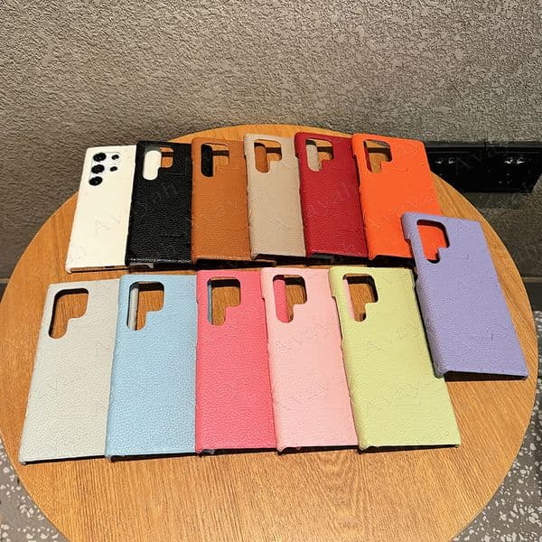 Brand Lychee Leather Phone Case for Samsung S26 Galaxy S25 S24 S23 S22 Ultra Letter Embossed Back Cover iPhone 17 Air 16 15 Plus 14 13 12 11 Pro Max Designer Shockproof