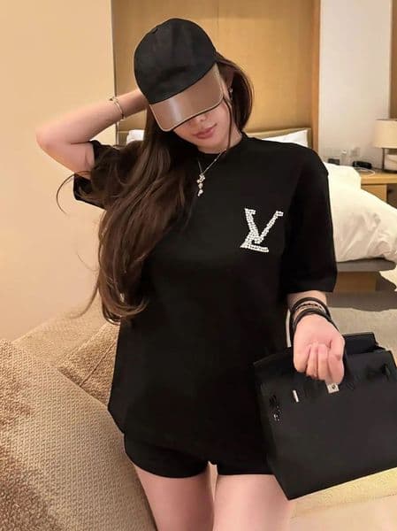 Women's T-Shirt Designer Short Sleeve Pearl Print Loose Fit Round Neck 100% Cotton T-Shirt Unisex Style