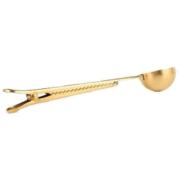 Quality Stainless Steel Ground Coffee Spoons Golden Measuring Scoop Spoon With Bag Seal Clip LX6366