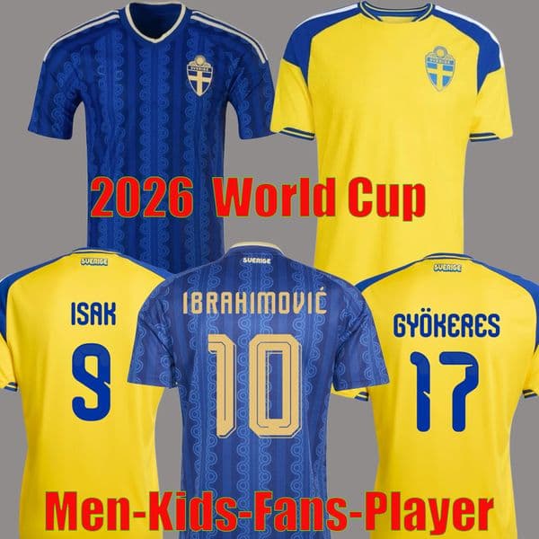 S-4XL Sweden 2026 World Cup Home Away Kits GYOKERES Soccer Jersey ISAK IBRAHIMOVIC ELANGA LINDELOF BERGVALL Football shirt men kids set